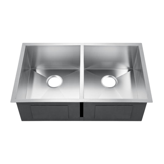 Jene 33" Stainless Steel 50/50 Double Bowl Undermount Kitchen Sink