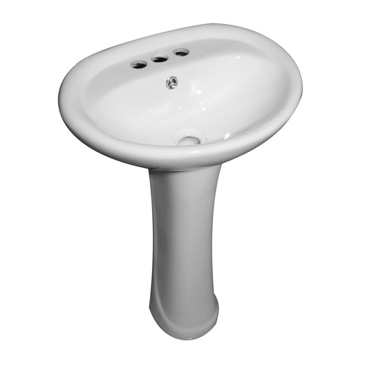 Ashley Pedestal Bathroom Sink White for 4" Centerset