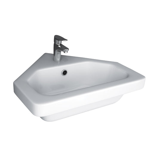 Resort Corner Wall Hung Bathroom Sink White with 1 Faucet Hole