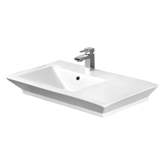 Opulence Vessel Sink White 31" with Offset Rectangle Bowl & Centerset Faucet