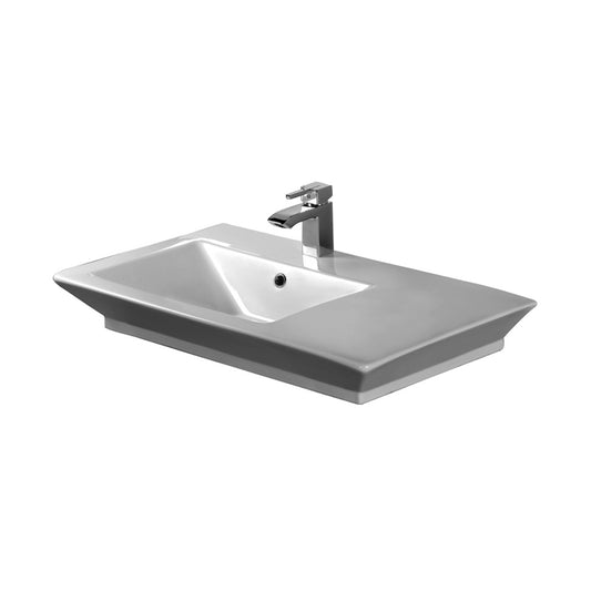 Opulence Vessel Sink White 31" with Offset Rectangle Bowl & 1 Faucet Hole