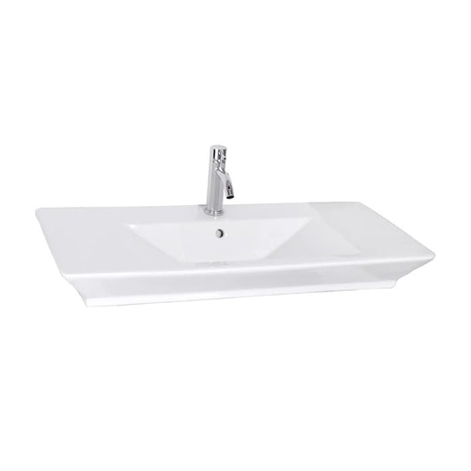 Opulence Vessel Sink White 39-1/2" with Rectangle Bowl & 1 Faucet Hole