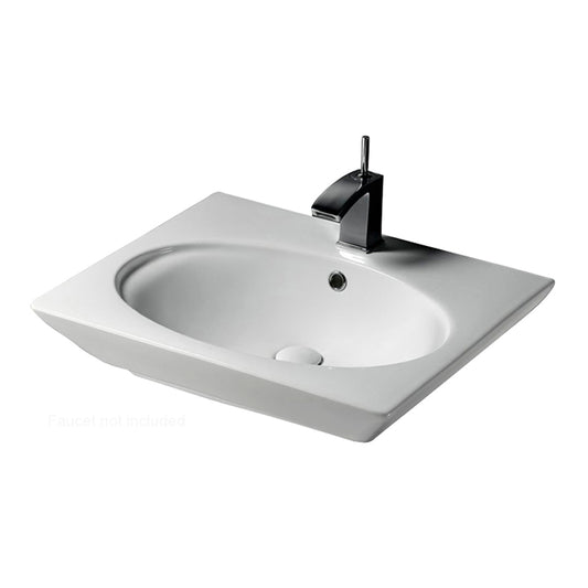 Opulence Wall Hung Bathroom Sink White Oval Bowl 1 Faucet Hole