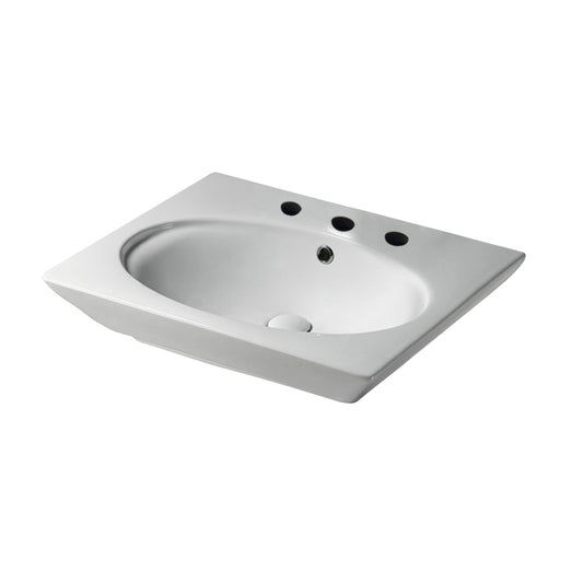 Opulence Vessel Sink White 23" with Oval Bowl & Widespread Faucet