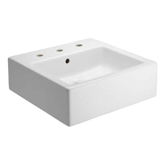 Patricia Square Vessel Basin Sink in White for Widespread Faucet