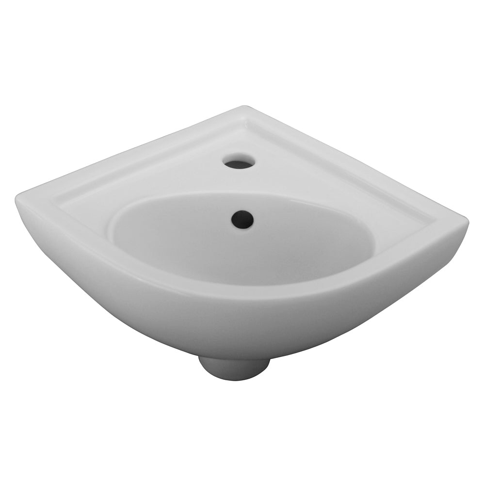 Petite Corner Wall Hung Bathroom Sink in White for 1 Hole Faucet