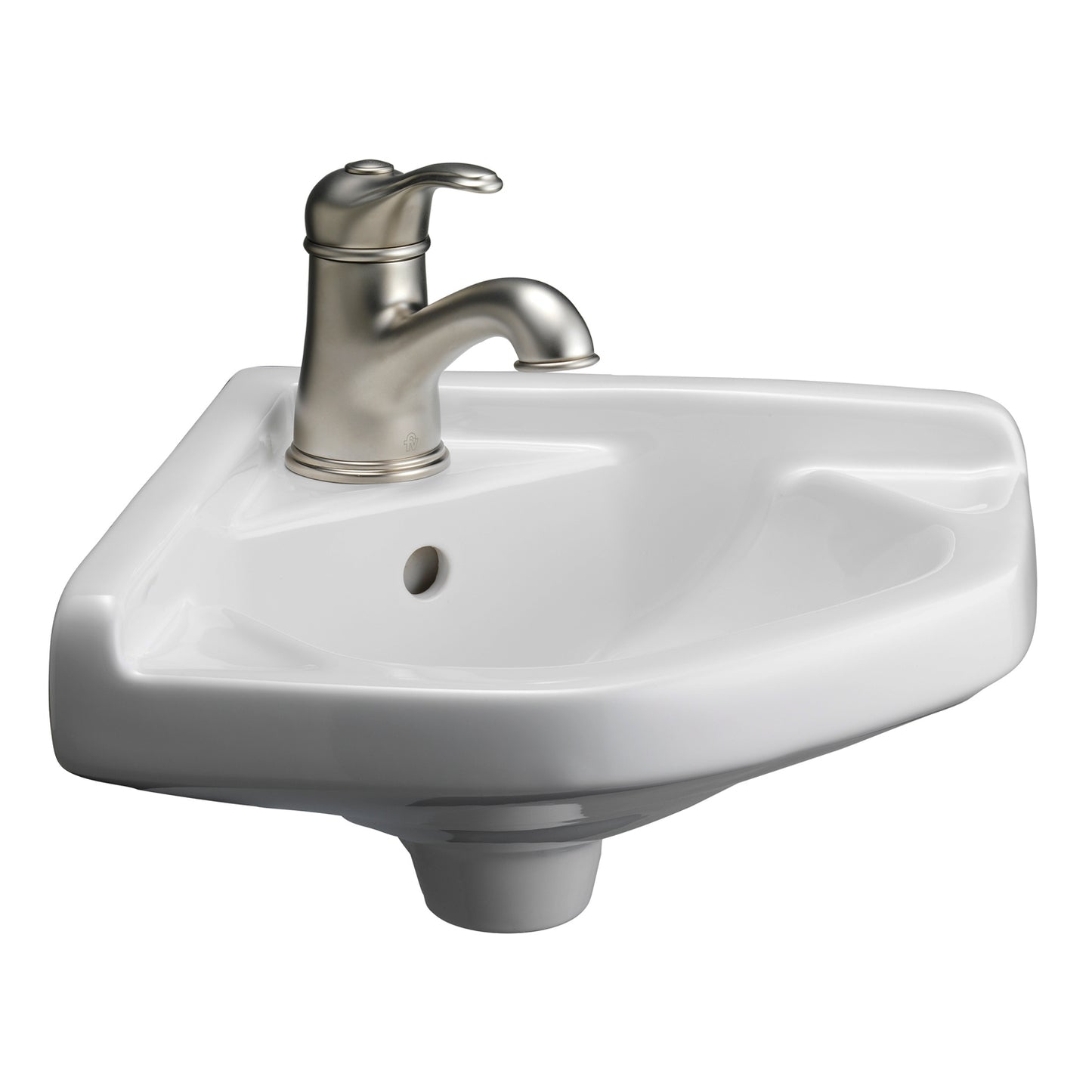 Corner Wall Hung Bathroom Sink 14" in White for 1 Hole Faucet