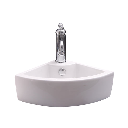 Culver Corner Wall Hung 18" Bathroom Sink 1 Faucet Holes in White