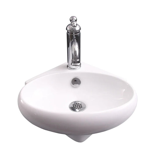 Fowler Corner Wall Hung 14" Bathroom Sink 1 Faucet Holes in White