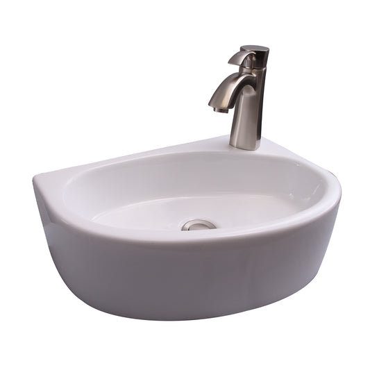 Albion Wall Hung Bathroom Sink 17" in White with R-Hand Faucet Hole