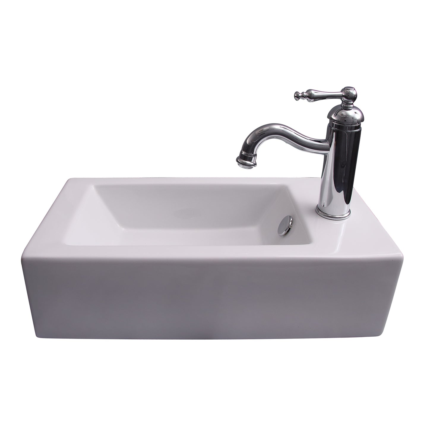 Arcadia Rectangular Wall Hung White 20" Sink with 1 Faucet Hole on Right-Hand