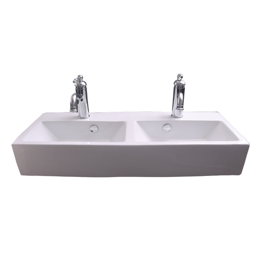 Winfield Wall Hung 33-1/2" Double Bowl Sink White with 1 Faucet Hole Each
