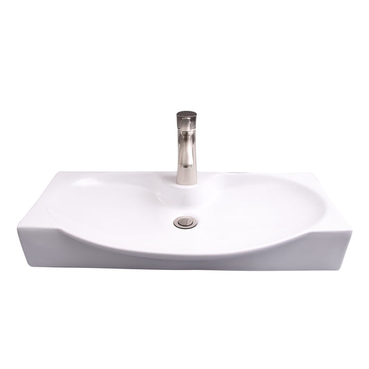 Wallace Wall Hung 27" Rectangular Oval Basin Sink White with 1 Faucet Hole