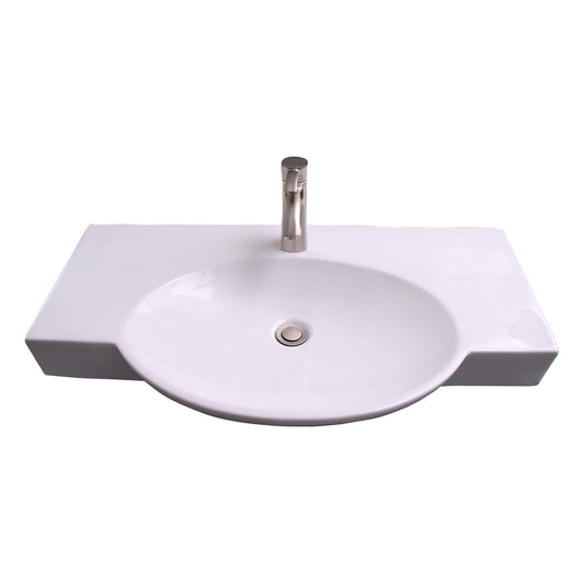 Waveland Wall Hung 34" Rectangular Oval Basin Sink White with 1 Faucet Hole