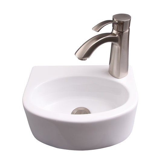 Cadiz Wall Hung Bathroom Sink 12" Circle in White with 1 Faucet Hole