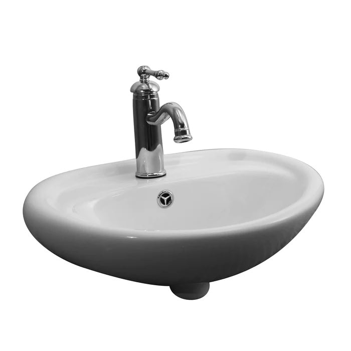 Ashley Oval Wall Hung Sink White with 1 Faucet Hole