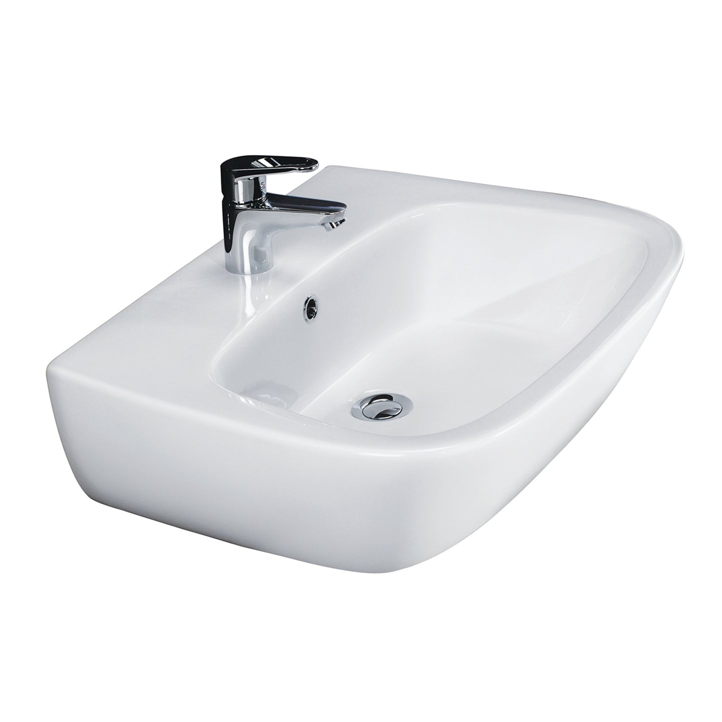 Elena 500 Wall Hung Bathroom Sink in White with 1 Faucet Hole