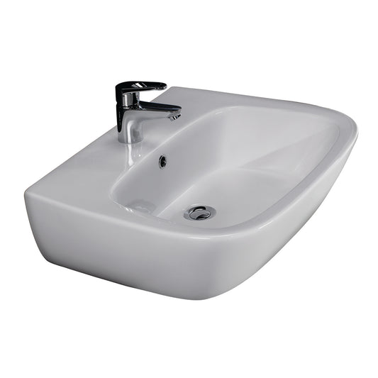 Elena 600 Wall Hung Bathroom Sink in White with 1 Faucet Hole