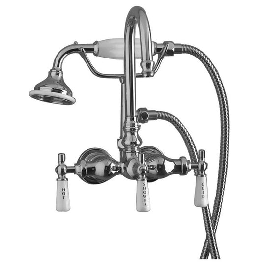 Clawfoot Tub Gooseneck Faucet with Hand Shower & Porcelain Lever Handles in Chrome