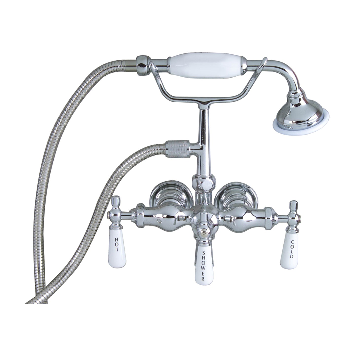 Clawfoot Tub Spigot Faucet with Hand Shower & Porcelain Lever Handles in Polished Nickel