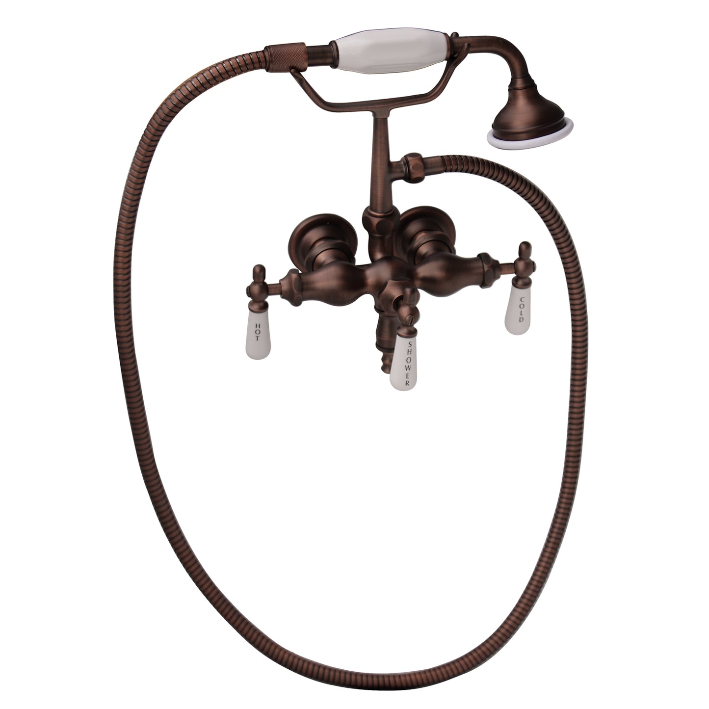 Clawfoot Tub Spigot Faucet with Hand Shower & Porcelain Lever Handles in Oil Rubbed Bronze