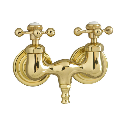 Clawfoot Tub Faucet with Spigot Spout & Metal Cross Handles in Polished Brass
