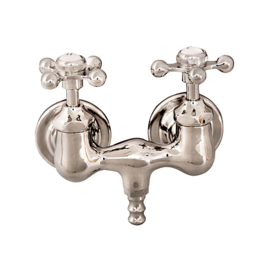 Clawfoot Tub Faucet with Spigot Spout & Metal Cross Handles in Polished Nickel