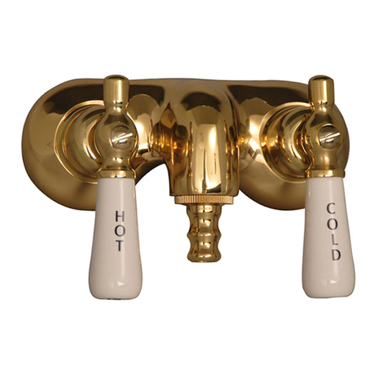 Old Time Clawfoot Tub Spigot Faucet with Porcelain Lever Handles in Brass