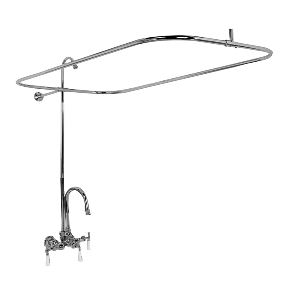 Complete Tub & Shower Faucet Kit with 48" x 24" Rod, Porcelain Handles, Brushed Nickel