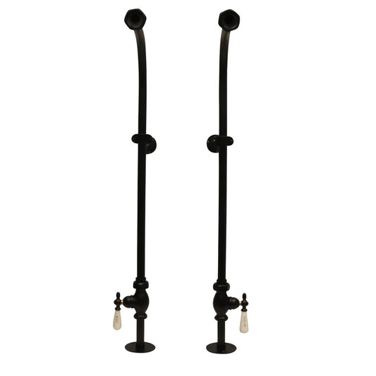 30 1/2" Exposed Tub Supply Lines with Porcelain Handle Stops Matte Black