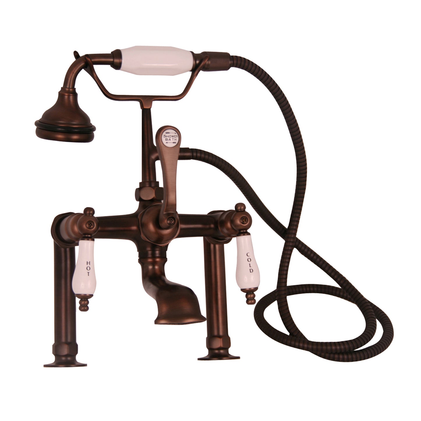 Tub Deck Diverter Faucet with Hand Shower & Lever Handles in Oil Rubbed Bronze