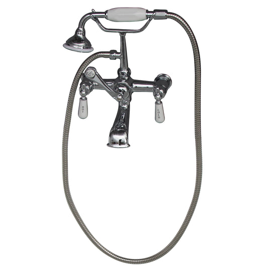 Tub Deck Diverter Faucet with Hand Shower & Lever Handles in Chrome