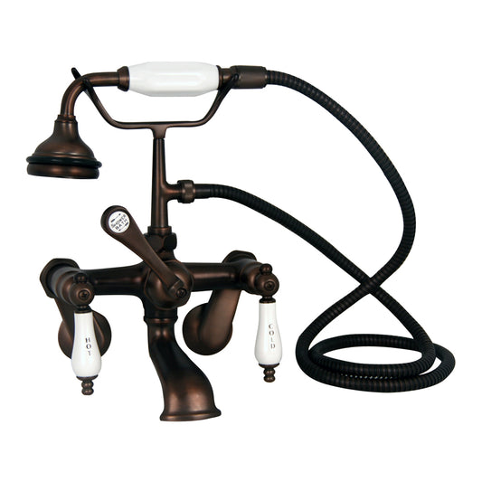 Wide Spout Tub Faucet, Hand Shower, Lever Handles, Oil Rubbed Bronze with Porcelain