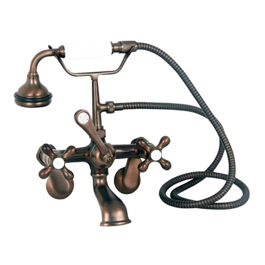 Wide Spout Tub Faucet, Hand Shower, Cross Handles, Oil Rubbed Bronze with Porcelain