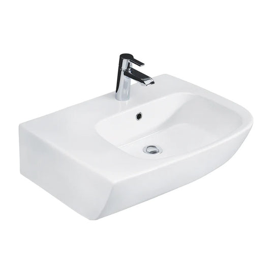Elena Vessel Basin Sink with Right Offset Bowl and 1 Faucet Hole in White