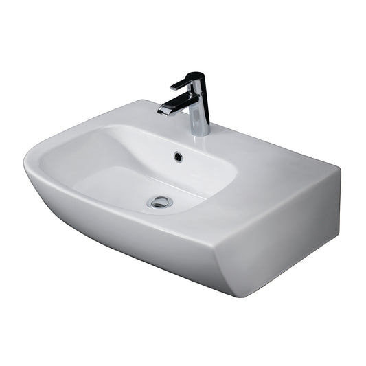 Elena Vessel Basin Sink with Left Offset Bowl and 1 Faucet Hole in White