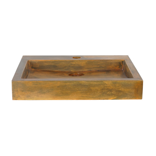 Ewan Rectangle Cement Vessel Basin Sink in Vintage Brown with 1 Faucet Hole
