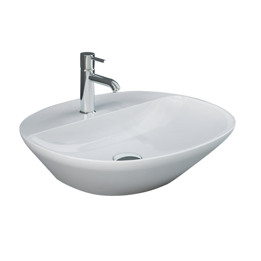 Variant 19 3/4" x 16 1/2" Oval Vessel Basin Sink in White with 1 Faucet Hole