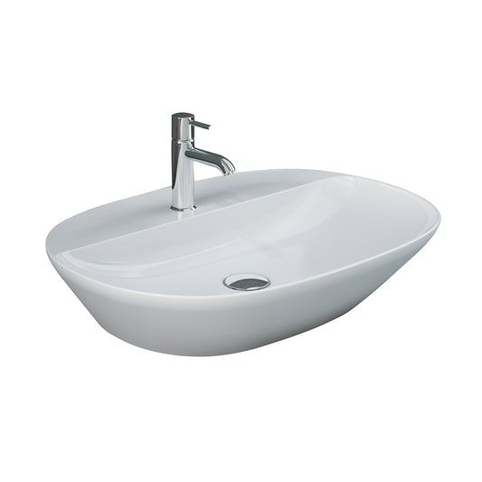Variant 23 5/8" x 16 1/2" Oval Vessel Basin Sink in White with 1 Faucet Hole