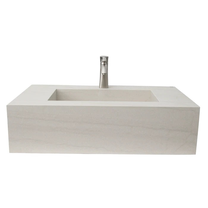 Precious 32-3/4" Wall-Hung Porcelain Tile Sink Hidden Drain 1-Hole Faucet in Ivory