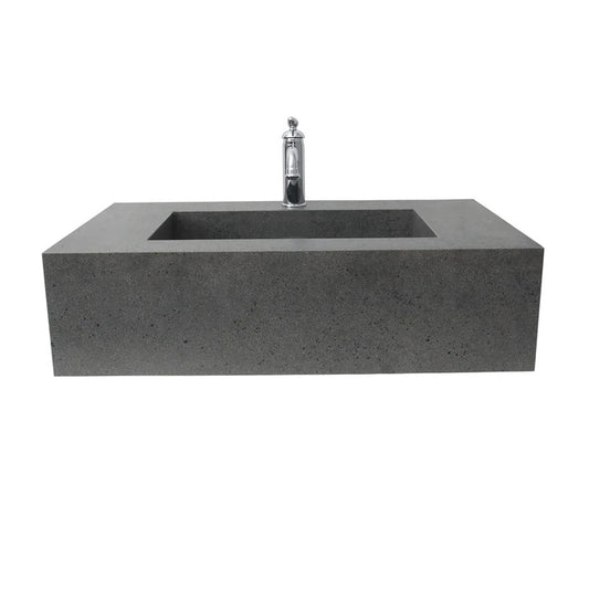 Precious 32-3/4" Wall-Hung Porcelain Tile Sink Hidden Drain 1-Hole Faucet in Black