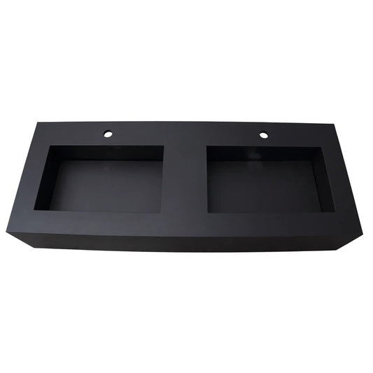 Precious 48-1/2" Wall-Hung Double Bowl Porcelain Tile Sink 1-Hole Faucet in Black