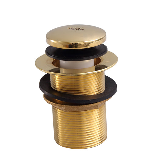 Push Button Tub Drain Assembly 4" Long Threaded in Polished Brass
