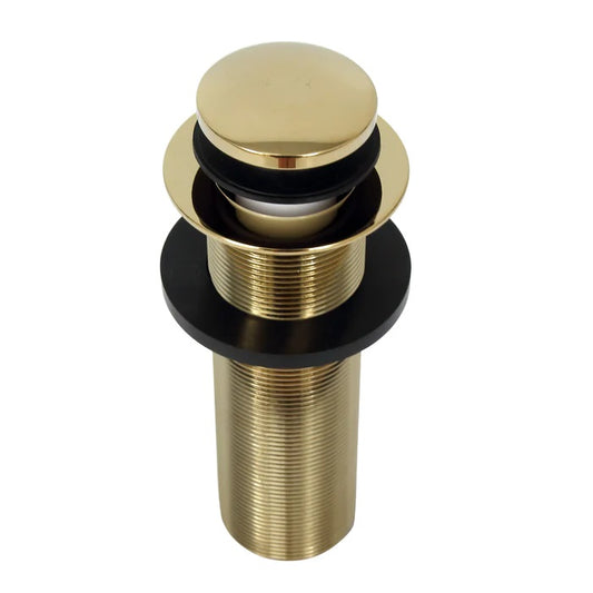 Push Button Tub Drain Assembly 6" Long Threaded in Polished Brass