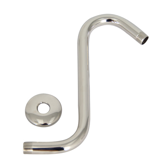 10" Offset Shower Head "S" Arm with Flange Polished Nickel
