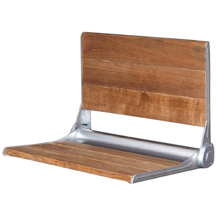17" Teak Wall Mount Folding Shower Seat with Aluminum Frame