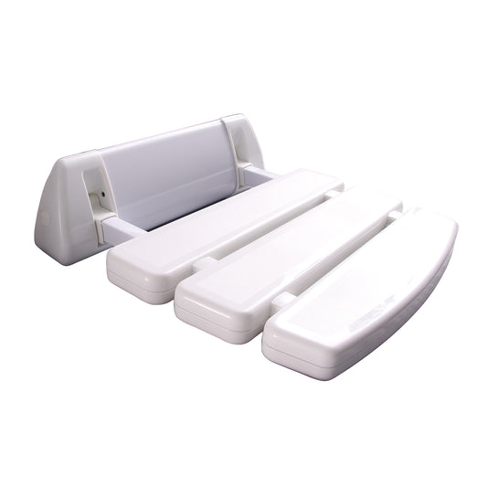 14" Wall Mount Slatted Plastic Folding Shower Seat White