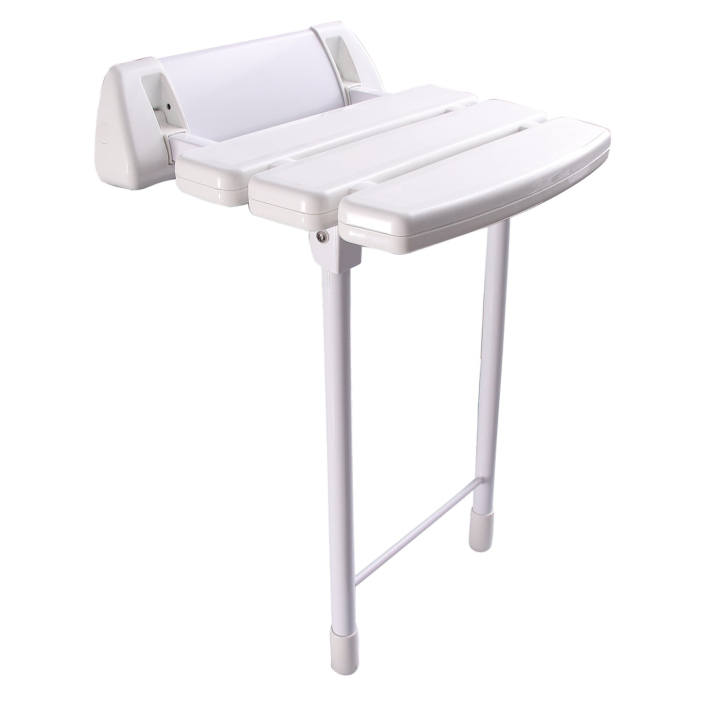 14" Wall Mount Slatted Plastic Folding Shower Seat with Legs White