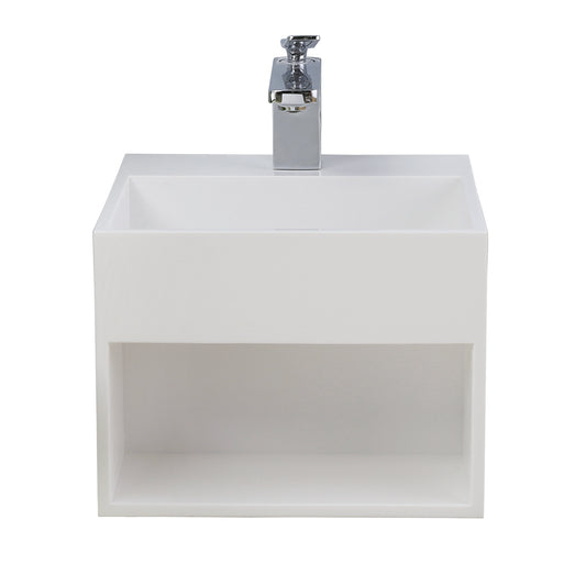 Sanders Resin Wall Hung Sink with Shelf White Gloss with 1 Faucet Hole