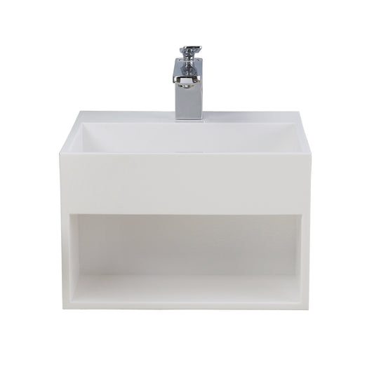 Simon Resin Wall Hung Sink with Shelf White Gloss with 1 Faucet Hole